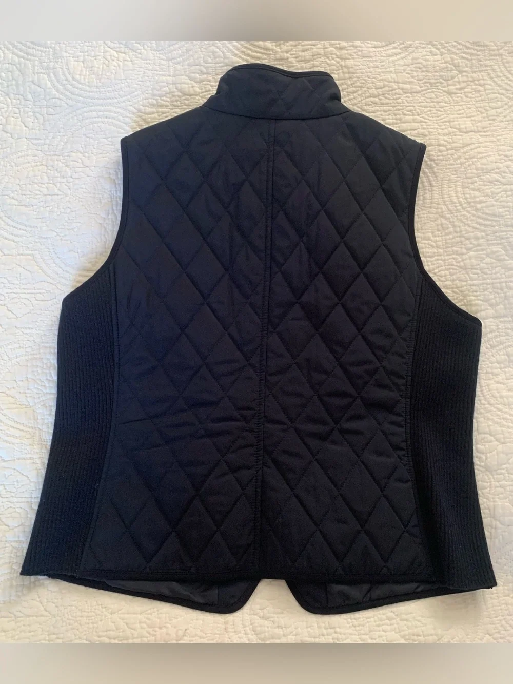 Talbots Petite Puffer Vest Quilted Sz PM Navy Snap Front Ribbed Preppy Gorpcore